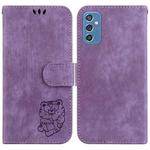 For Samsung Galaxy M52 5G Little Tiger Embossed Leather Phone Case(Purple)