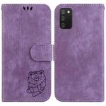 For Samsung Galaxy A02s US 164.2mm Little Tiger Embossed Leather Phone Case(Purple)