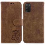 For Samsung Galaxy A02s EU 166.5mm Little Tiger Embossed Leather Phone Case(Brown)