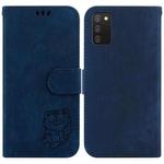 For Samsung Galaxy A02s EU 166.5mm Little Tiger Embossed Leather Phone Case(Dark Blue)