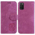 For Samsung Galaxy A02s EU 166.5mm Little Tiger Embossed Leather Phone Case(Rose Red)