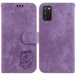For Samsung Galaxy A03s US 164.2mm Little Tiger Embossed Leather Phone Case(Purple)