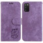For Samsung Galaxy A03s EU 166.5mm Little Tiger Embossed Leather Phone Case(Purple)