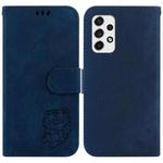 For Samsung Galaxy A52 4G / 5G Little Tiger Embossed Leather Phone Case(Dark Blue)