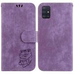 For Samsung Galaxy A71 Little Tiger Embossed Leather Phone Case(Purple)
