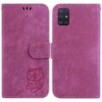 For Samsung Galaxy A71 5G Little Tiger Embossed Leather Phone Case(Rose Red)