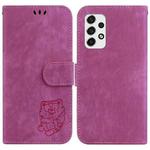 For Samsung Galaxy A72 4G / 5G Little Tiger Embossed Leather Phone Case(Rose Red)