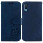 For Samsung Galaxy A02 / M02 India 4G Little Tiger Embossed Leather Phone Case(Dark Blue)