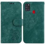 For Samsung Galaxy A21s Little Tiger Embossed Leather Phone Case(Green)