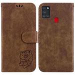 For Samsung Galaxy A21s Little Tiger Embossed Leather Phone Case(Brown)