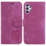 For Samsung Galaxy A32 5G Little Tiger Embossed Leather Phone Case(Rose Red)
