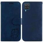 For Samsung Galaxy F22 4G Little Tiger Embossed Leather Phone Case(Dark Blue)