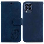 For Samsung Galaxy M33 5G Little Tiger Embossed Leather Phone Case(Dark Blue)