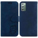 For Samsung Galaxy Note20 Little Tiger Embossed Leather Phone Case(Dark Blue)