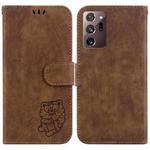 For Samsung Galaxy Note20 Ultra Little Tiger Embossed Leather Phone Case(Brown)