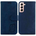 For Samsung Galaxy S21 5G Little Tiger Embossed Leather Phone Case(Dark Blue)