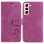 For Samsung Galaxy S21 5G Little Tiger Embossed Leather Phone Case(Rose Red)