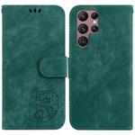 For Samsung Galaxy S22 Ultra 5G Little Tiger Embossed Leather Phone Case(Green)