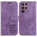 For Samsung Galaxy S22 Ultra 5G Little Tiger Embossed Leather Phone Case(Purple)