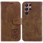 For Samsung Galaxy S22 Ultra 5G Little Tiger Embossed Leather Phone Case(Brown)