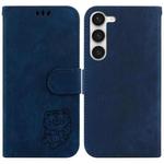 For Samsung Galaxy S23 5G Little Tiger Embossed Leather Phone Case(Dark Blue)