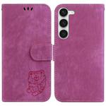 For Samsung Galaxy S23 5G Little Tiger Embossed Leather Phone Case(Rose Red)