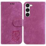 For Samsung Galaxy S23+ 5G Little Tiger Embossed Leather Phone Case(Rose Red)