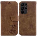 For Samsung Galaxy S23 Ultra 5G Little Tiger Embossed Leather Phone Case(Brown)