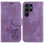 For Samsung Galaxy S24 Ultra 5G Little Tiger Embossed Leather Phone Case(Purple)