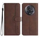 For Honor Magic5 Pro Heart Pattern Skin Feel Leather Phone Case(Brown)