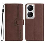 For Honor X7b Heart Pattern Skin Feel Leather Phone Case(Brown)