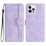 For iPhone 15 Pro Max Heart Pattern Skin Feel Leather Phone Case(Purple)