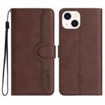 For iPhone 15 Heart Pattern Skin Feel Leather Phone Case(Brown)