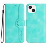 For iPhone 15 Heart Pattern Skin Feel Leather Phone Case(Light Blue)