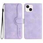 For iPhone 15 Heart Pattern Skin Feel Leather Phone Case(Purple)