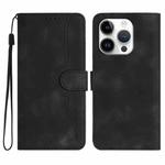 For iPhone 16 Pro Heart Pattern Skin Feel Leather Phone Case(Black)