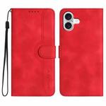 For iPhone 16 Plus Heart Pattern Skin Feel Leather Phone Case(Red)