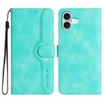 For iPhone 16 Plus Heart Pattern Skin Feel Leather Phone Case(Light Blue)