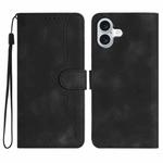 For iPhone 16 Plus Heart Pattern Skin Feel Leather Phone Case(Black)