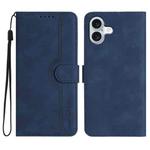 For iPhone 16 Plus Heart Pattern Skin Feel Leather Phone Case(Royal Blue)