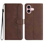 For iPhone 16 Heart Pattern Skin Feel Leather Phone Case(Brown)