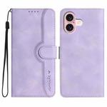For iPhone 16 Heart Pattern Skin Feel Leather Phone Case(Purple)