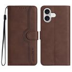 For iPhone 17 Heart Pattern Skin Feel Leather Phone Case(Brown)