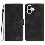 For iPhone 17 Heart Pattern Skin Feel Leather Phone Case(Black)