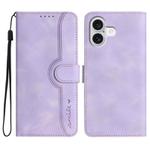 For iPhone 17 Heart Pattern Skin Feel Leather Phone Case(Purple)