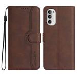 For Motorola Moto G52 Heart Pattern Skin Feel Leather Phone Case(Brown)
