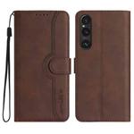 For Sony Xperia 1 V 2023 Heart Pattern Skin Feel Leather Phone Case(Brown)