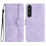 For Sony Xperia 1 V 2023 Heart Pattern Skin Feel Leather Phone Case(Purple)