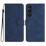 For Sony Xperia 1 V 2023 Heart Pattern Skin Feel Leather Phone Case(Royal Blue)