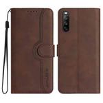 For Sony Xperia 10 V 2023 Heart Pattern Skin Feel Leather Phone Case(Brown)